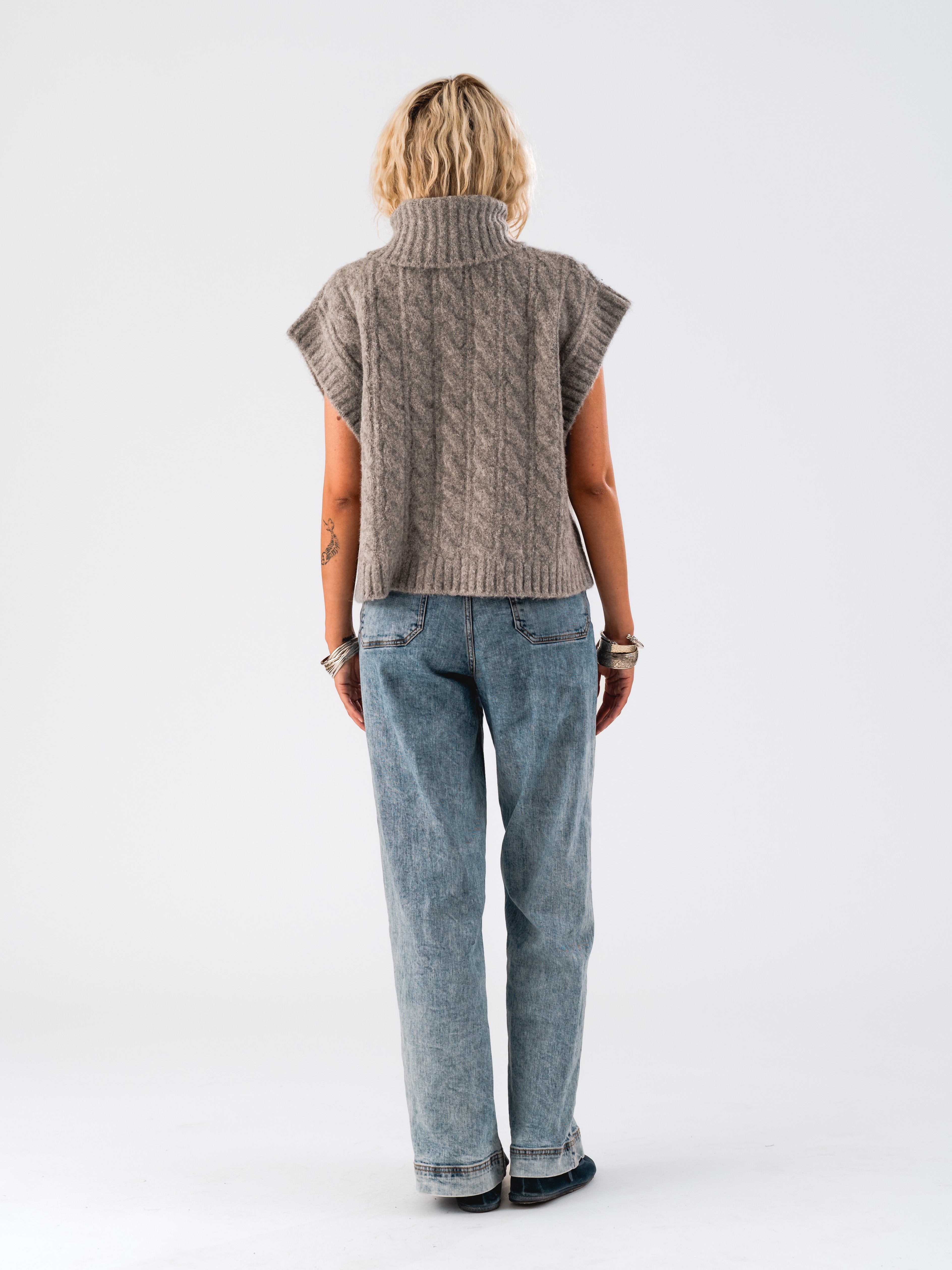 FresnoLL Knit Vest SL - Dark Grey Melange