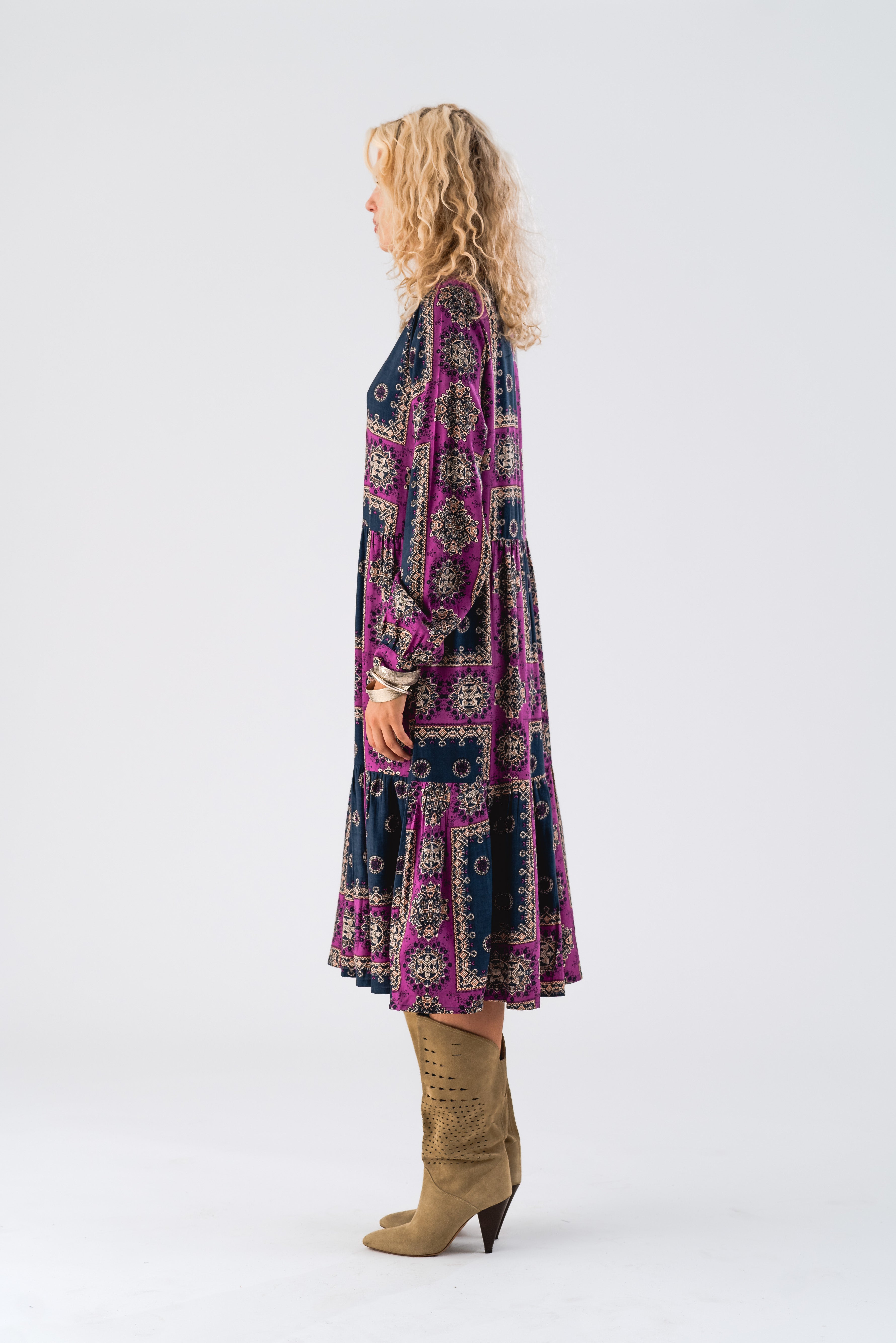 KaiaLL Midi Dress LS - Dark Blue