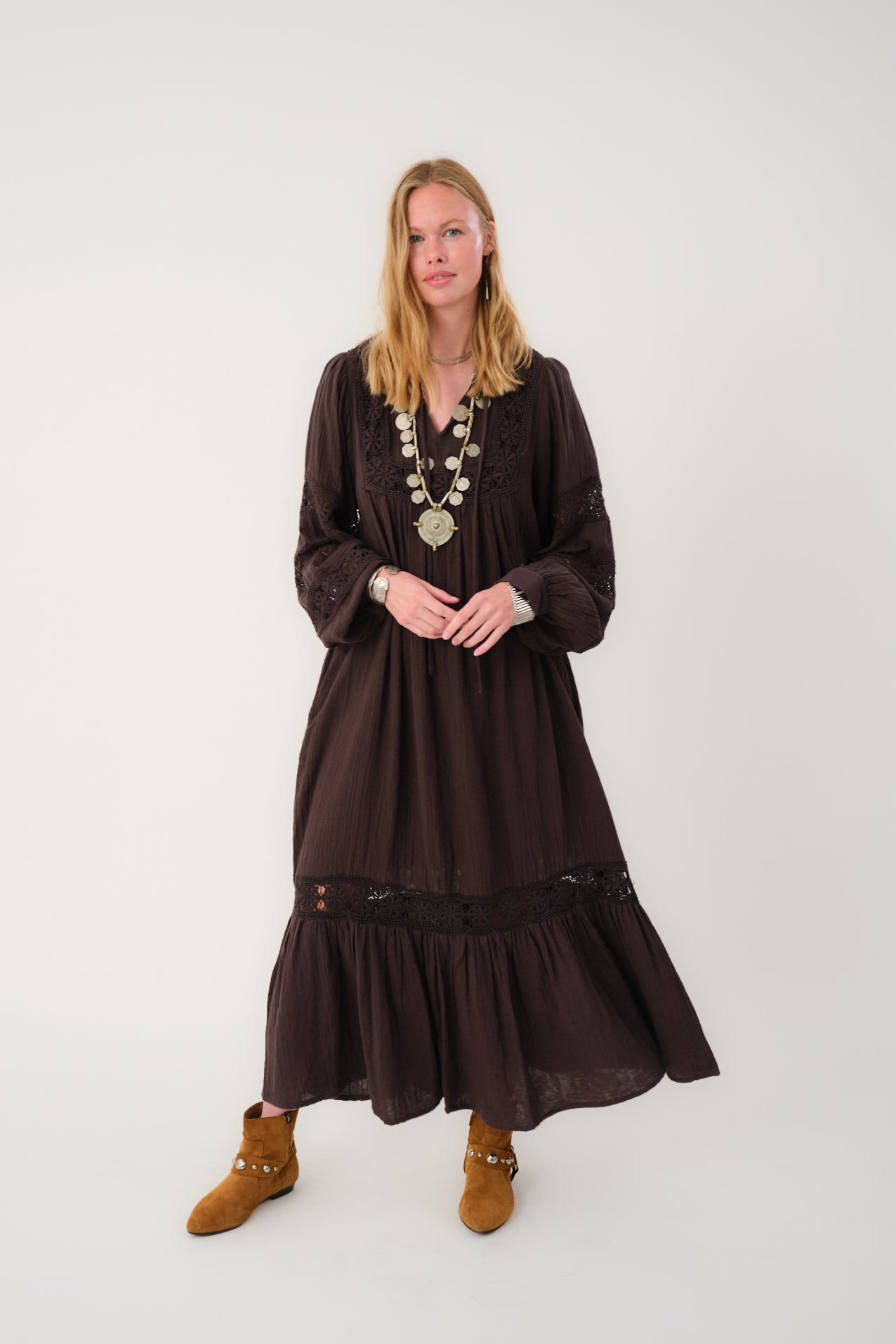 Lollys Laundry LatourLL Lace Maxi Kleid Dress 87 Dark Mokka