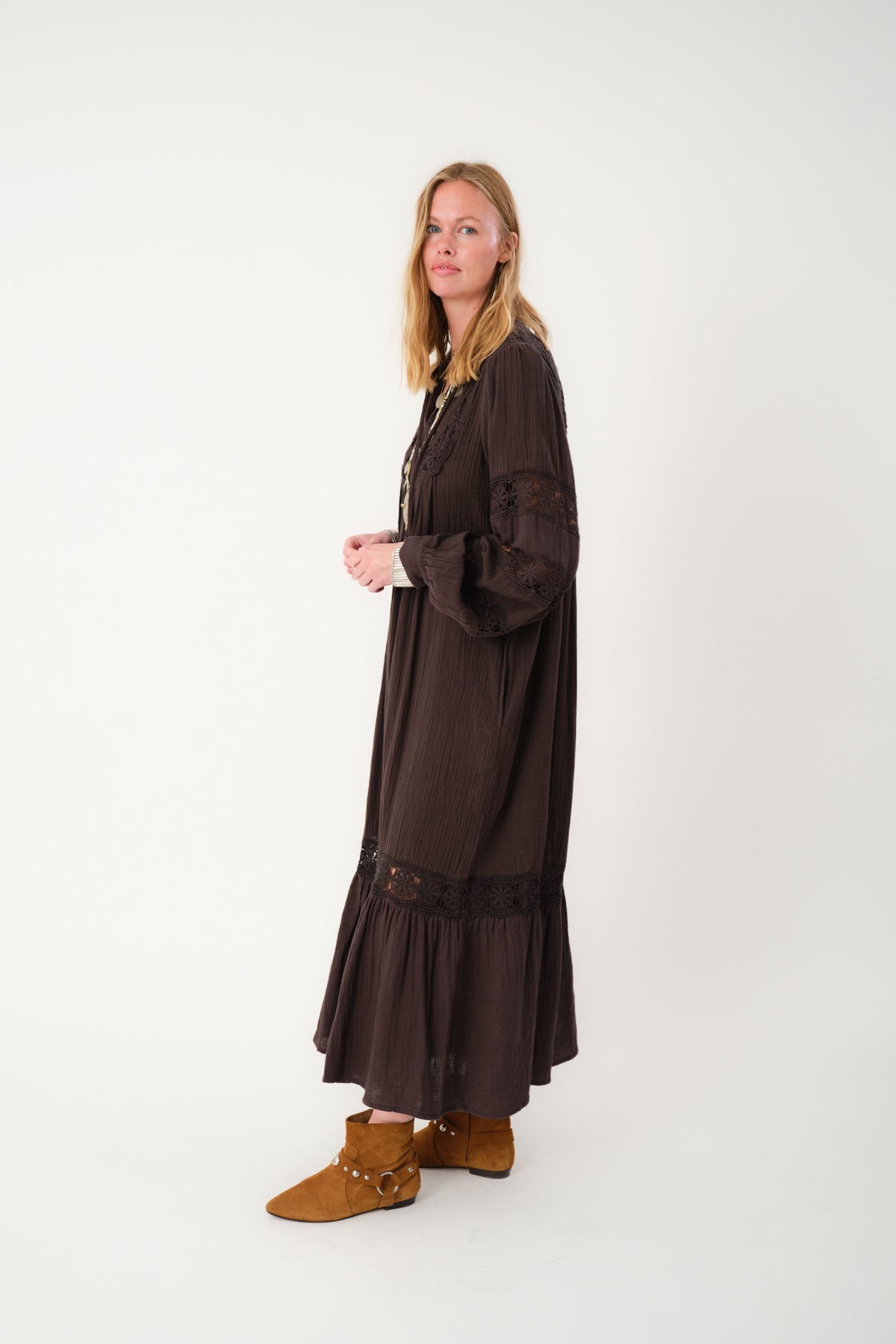 Lollys Laundry LatourLL Lace Maxi Kleid Dress Dunkelbraun