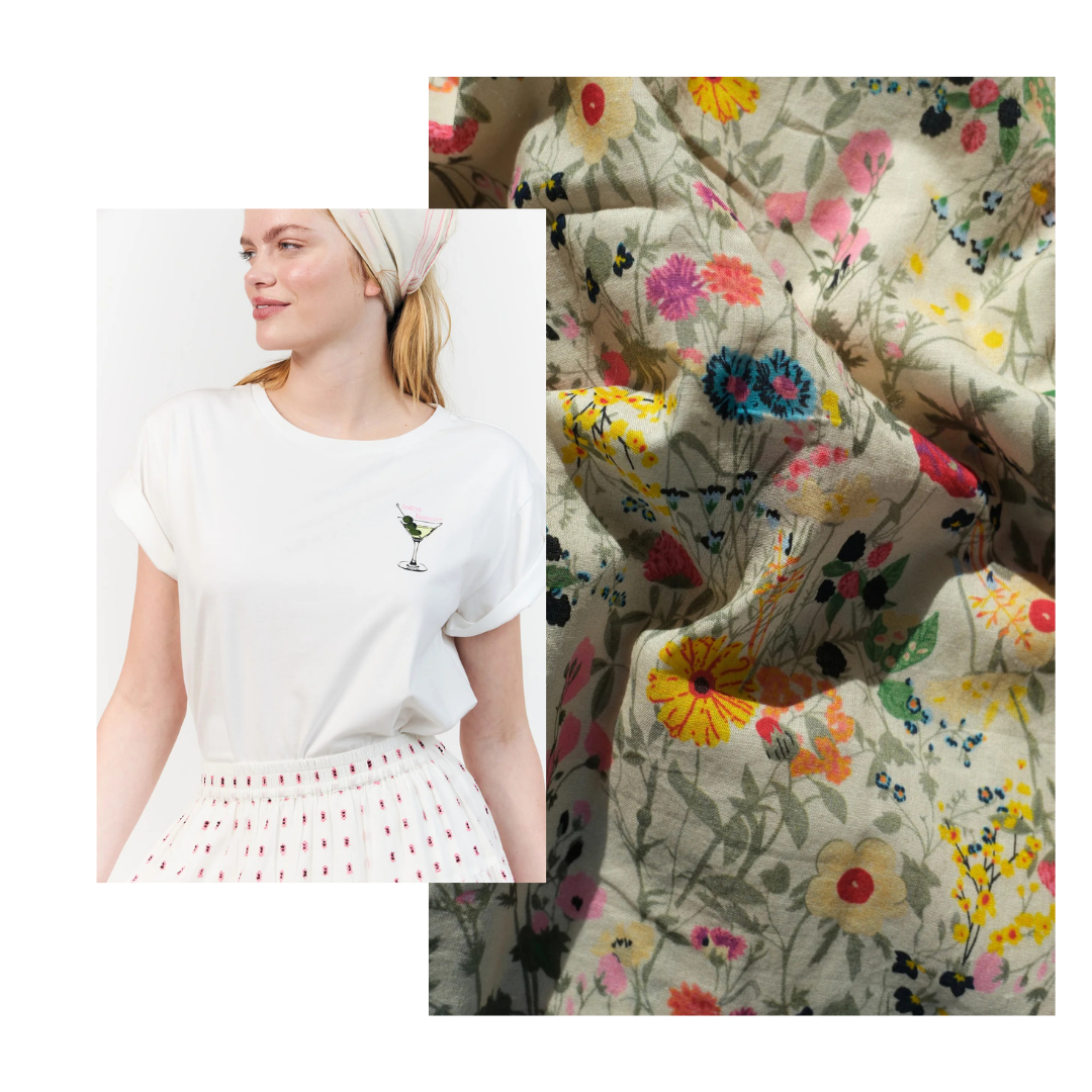 Lovely flower print and t-shirt with details