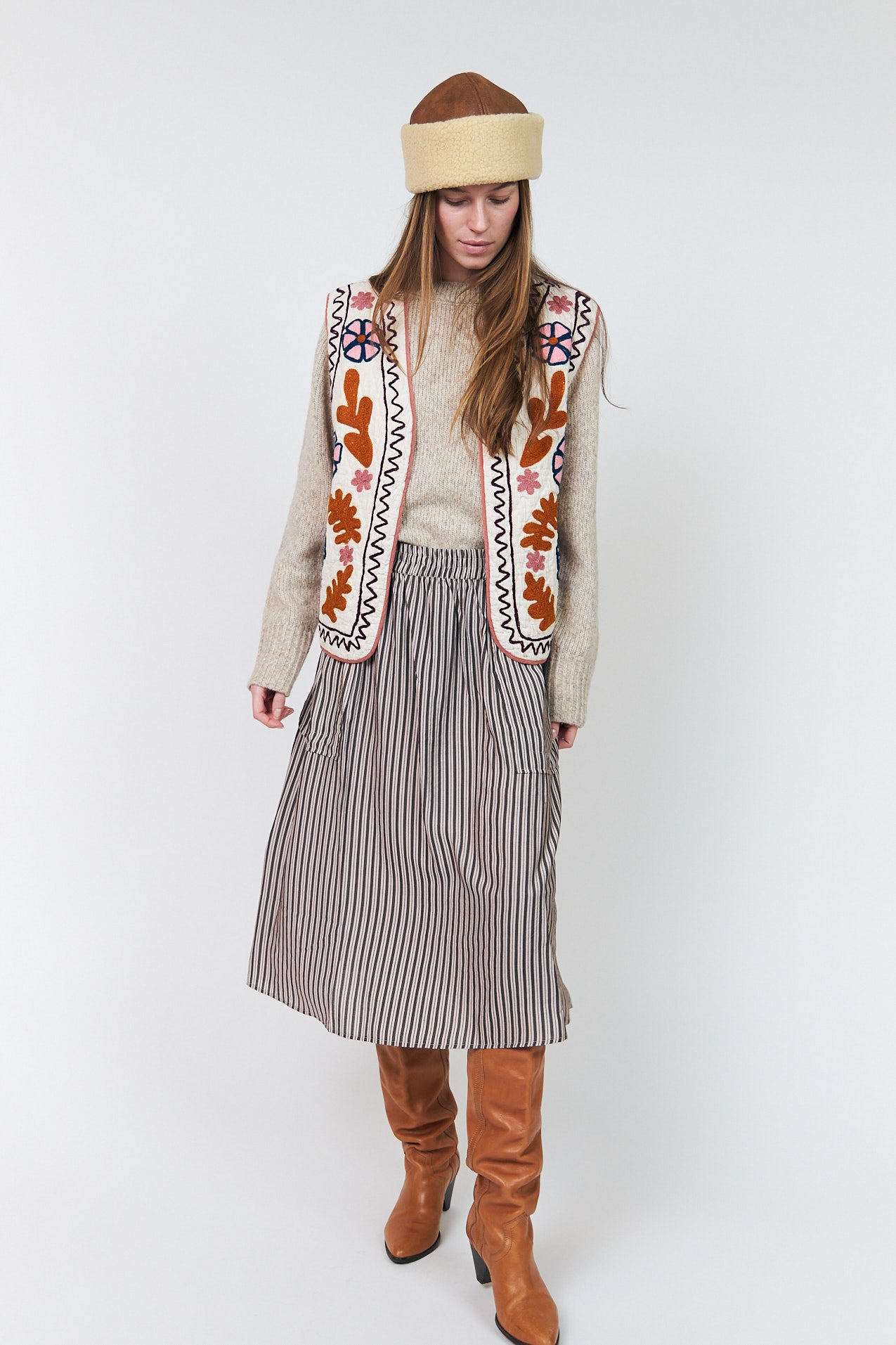 Lollys Laundry AkaneLL Midi Rock Skirt 08 Beige