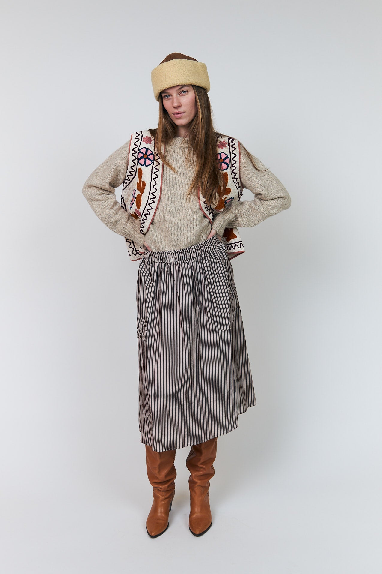 Lollys Laundry AkaneLL Midi Rock Skirt 08 Beige