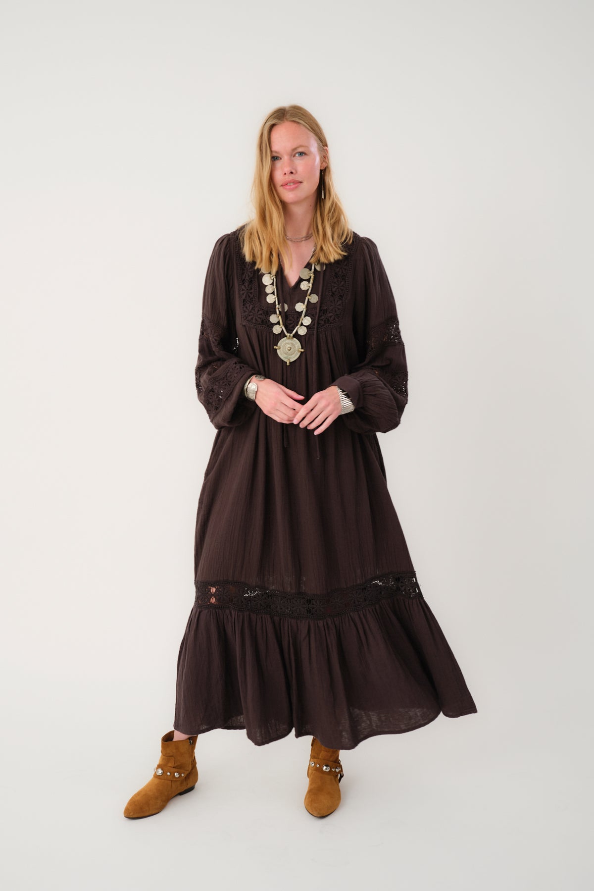 Lollys Laundry LatourLL Lace Maxi Kleid Dress Dunkelbraun