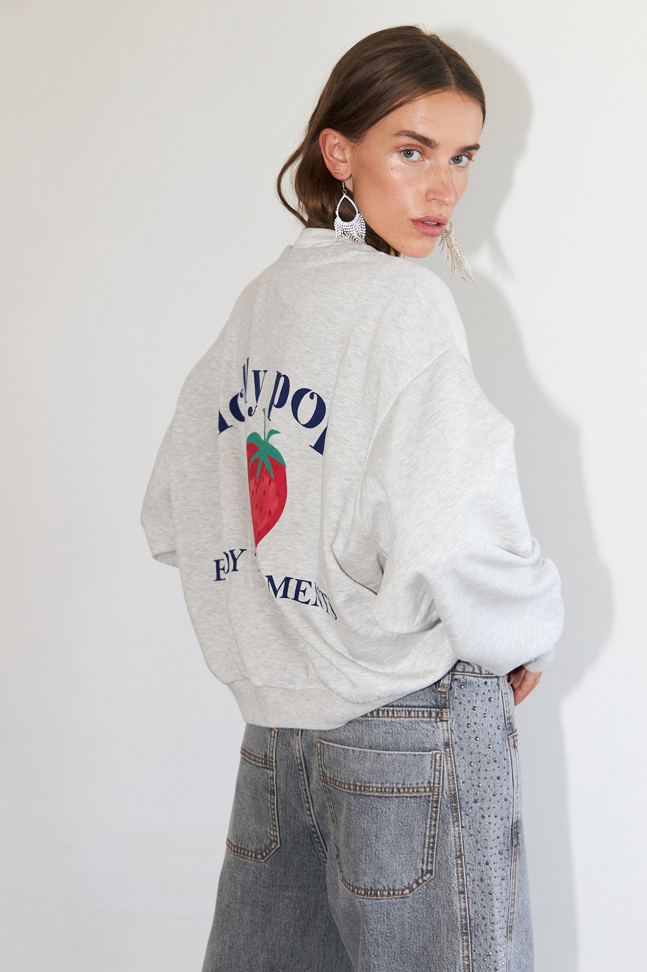 SydneyLL Erdbeeren Sweatshirt - Light Grey Melange