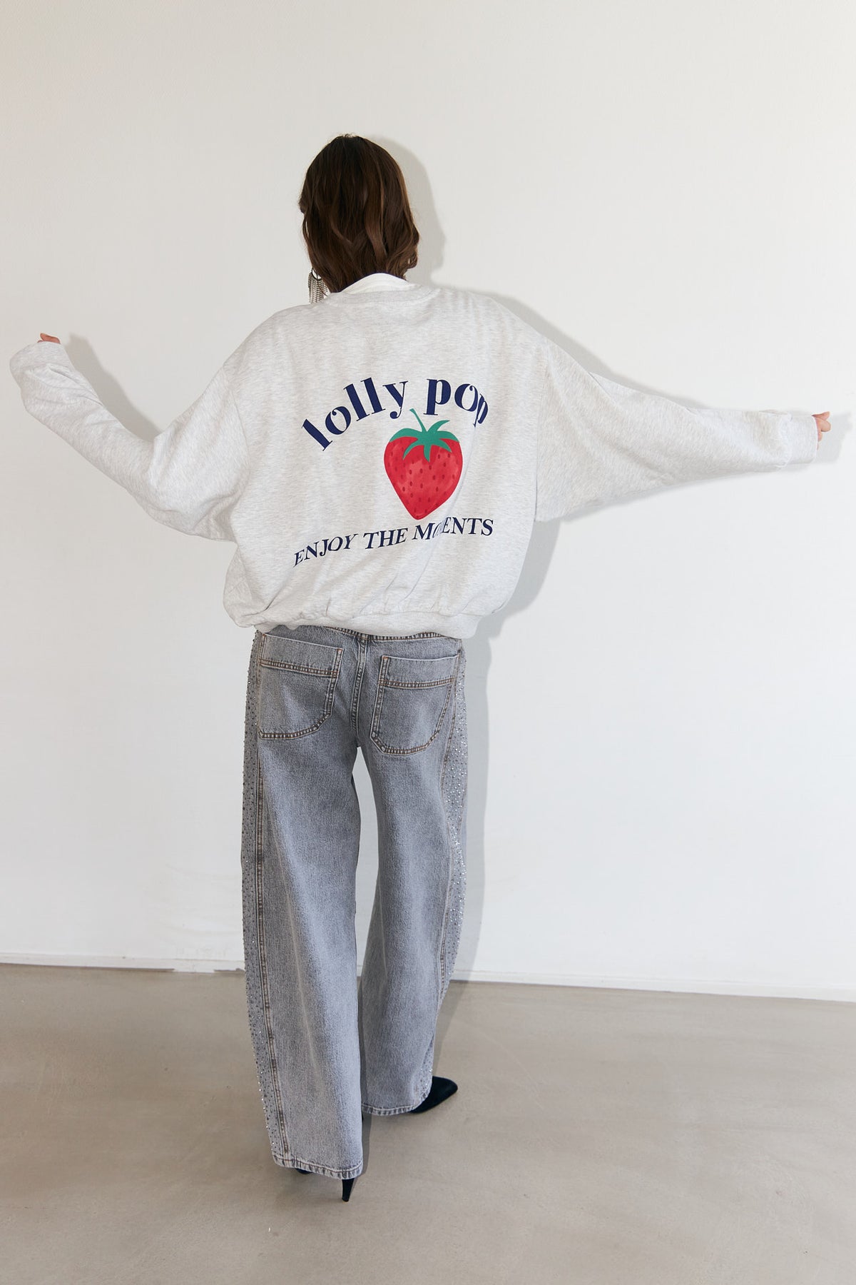 Lollys Laundry SydneyLL Erdbeeren Sweatshirt Sweatshirt Hellgrau Melange