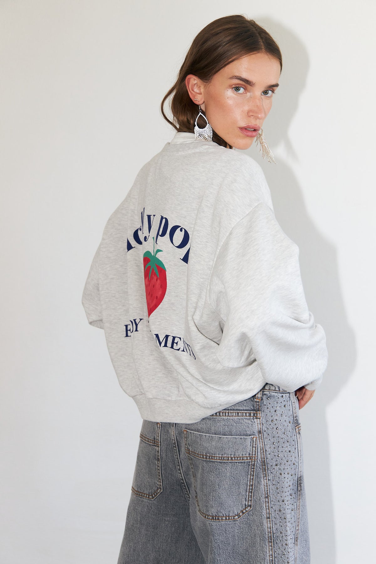 Lollys Laundry SydneyLL Erdbeeren Sweatshirt Sweatshirt Hellgrau Melange