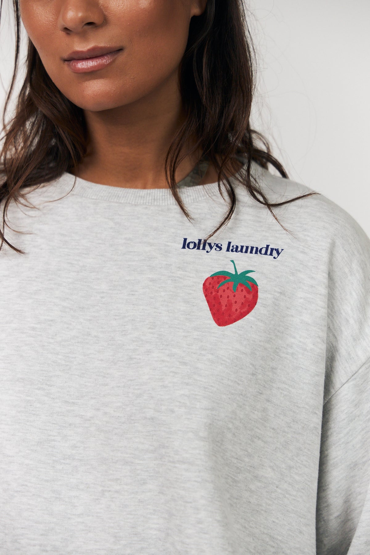 Lollys Laundry SydneyLL Erdbeeren Sweatshirt Sweatshirt Hellgrau Melange