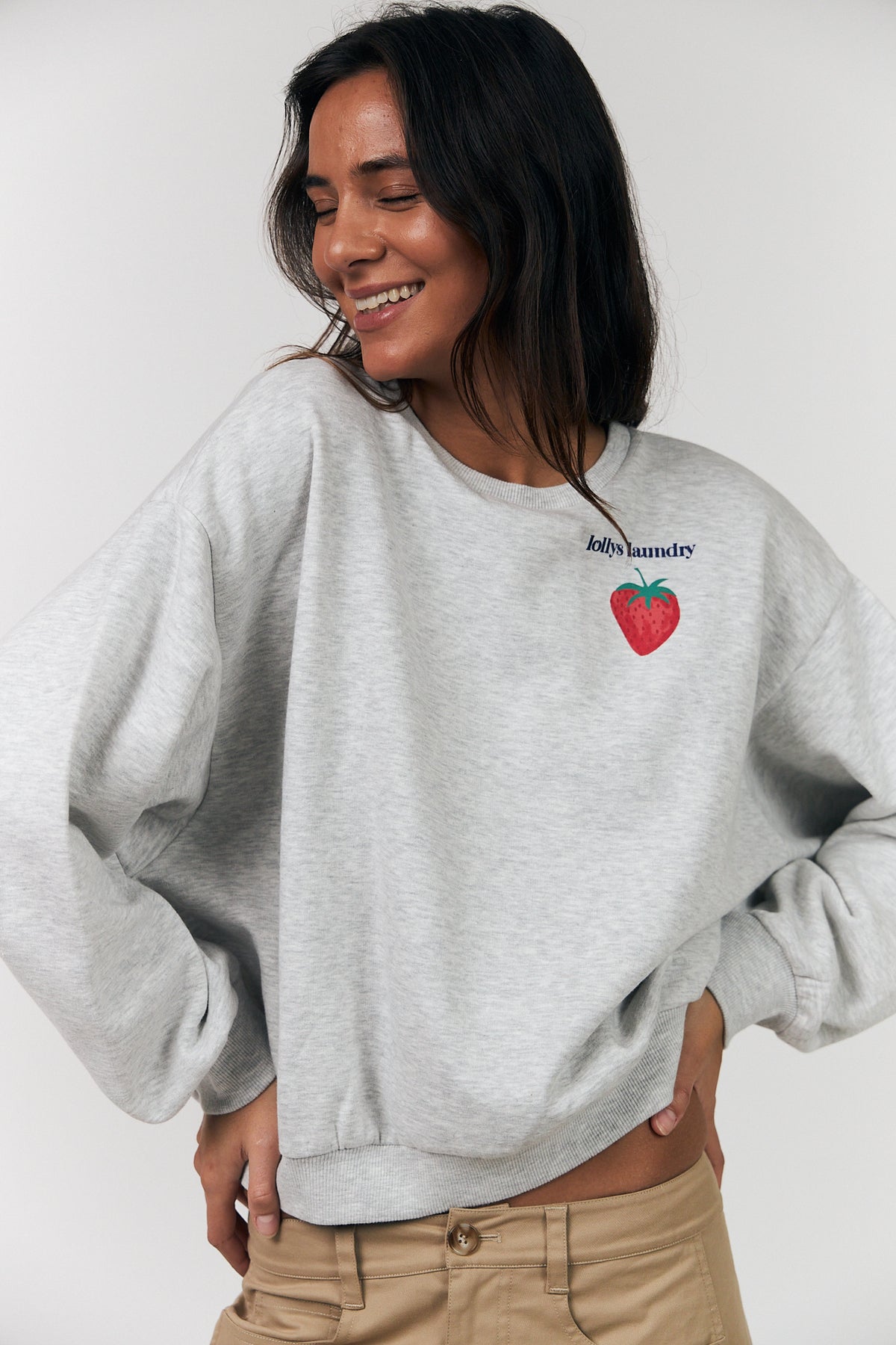 Lollys Laundry SydneyLL Erdbeeren Sweatshirt Sweatshirt Hellgrau Melange