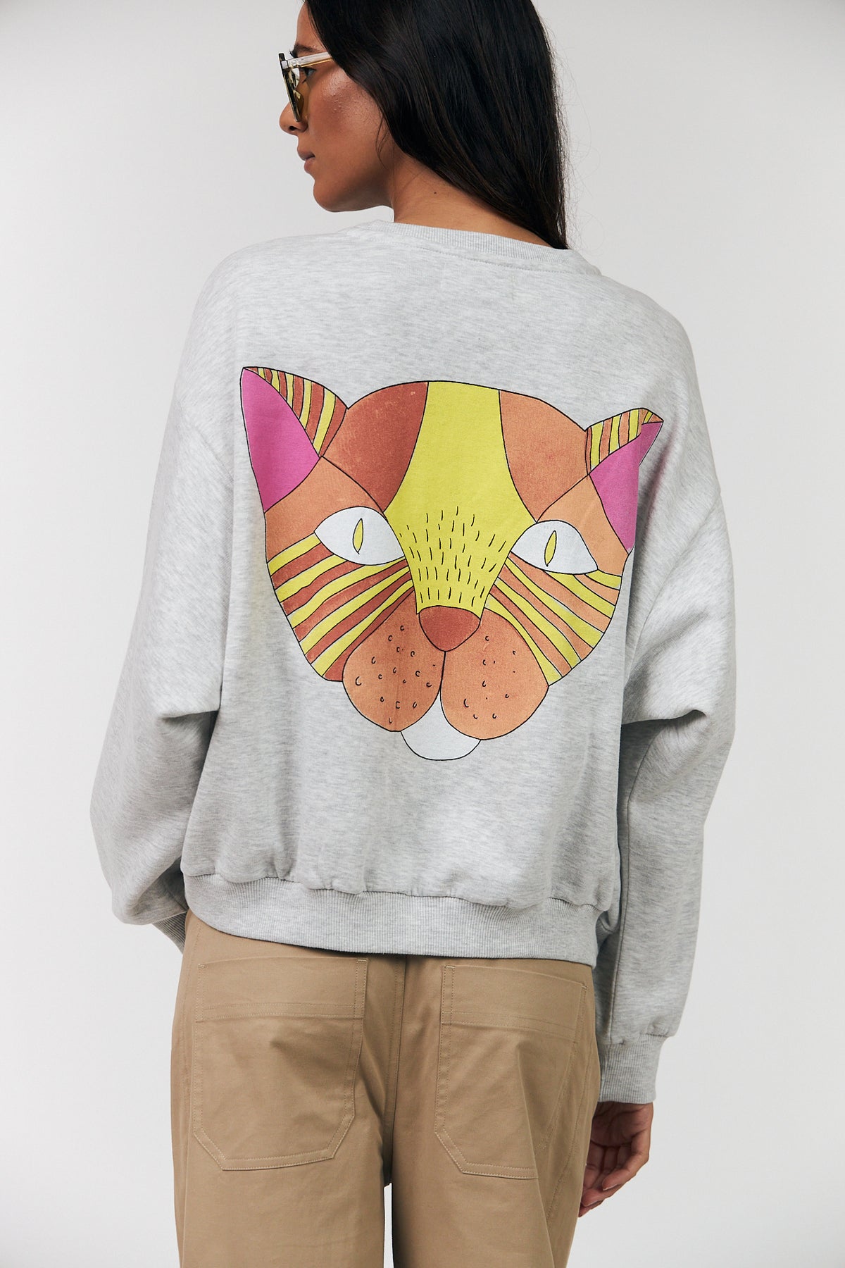 Lollys Laundry SydneyLL Sweatshirt Katze Sweatshirt Hellgrau Melange