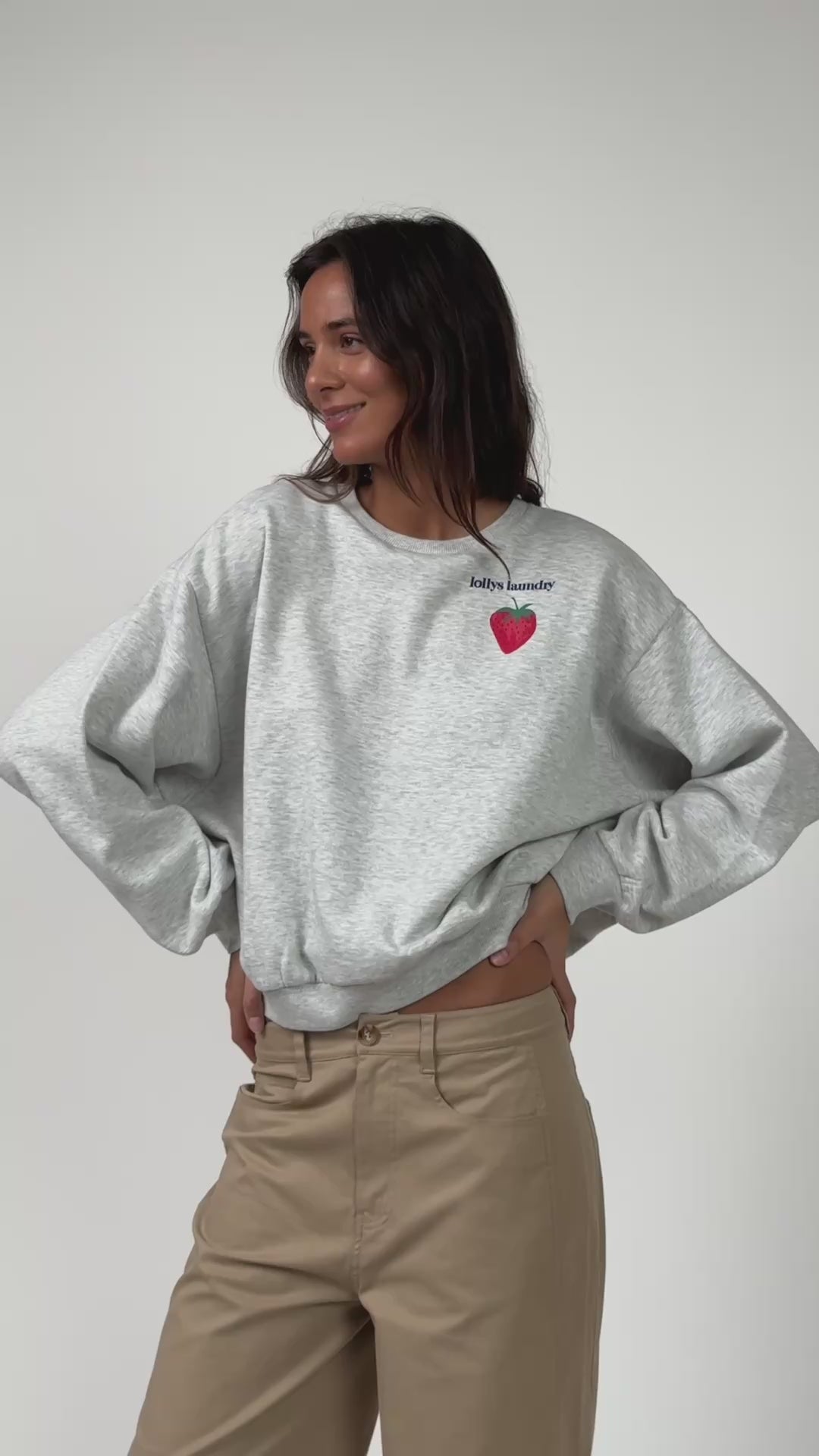 Lollys Laundry SydneyLL Erdbeeren Sweatshirt Sweatshirt Hellgrau Melange