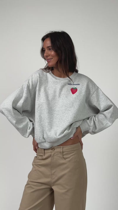 Lollys Laundry SydneyLL Erdbeeren Sweatshirt Sweatshirt Hellgrau Melange
