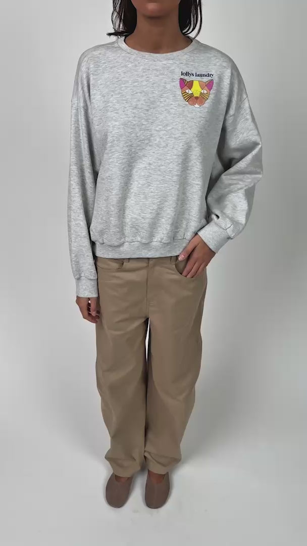 Lollys Laundry SydneyLL Sweatshirt Katze Sweatshirt Hellgrau Melange